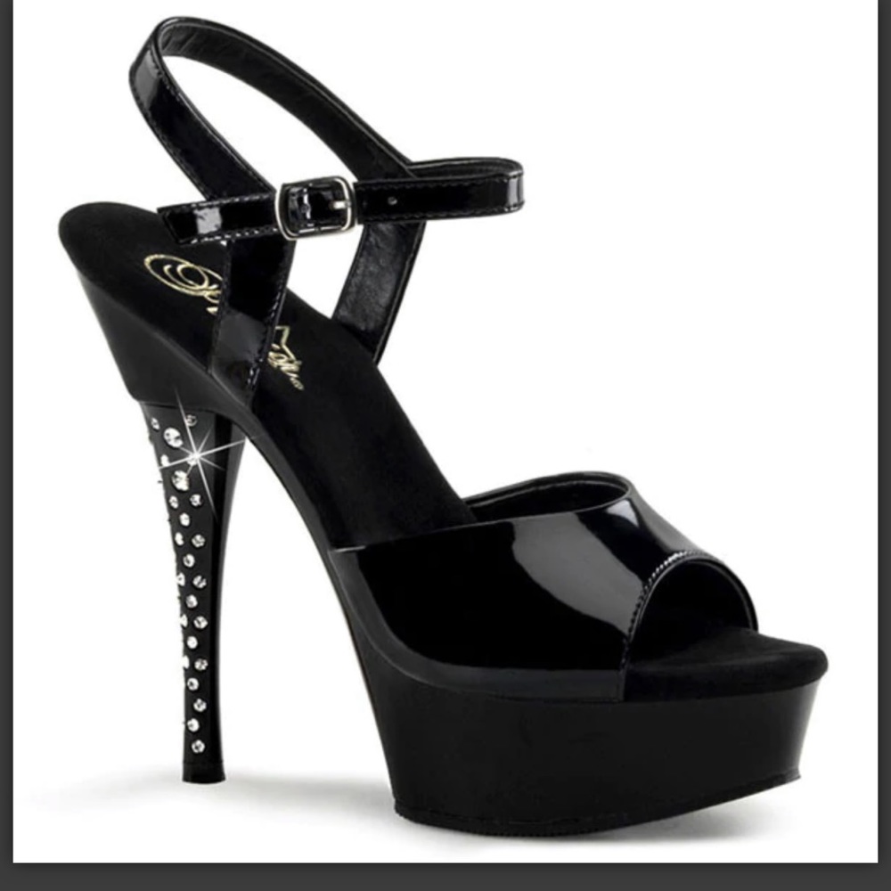 Pleaser Black Platform Heel w/Rhinestones Size 8